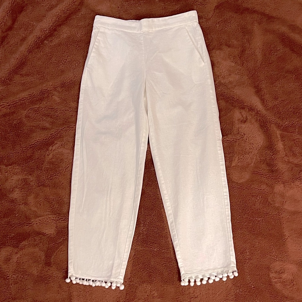 Pompom linen pants